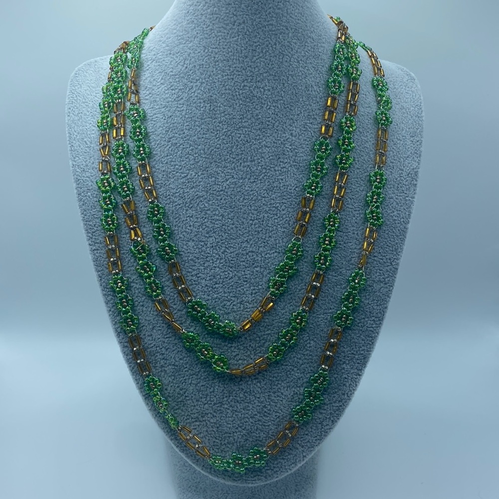Green and Yellow Beaded Long Necklace